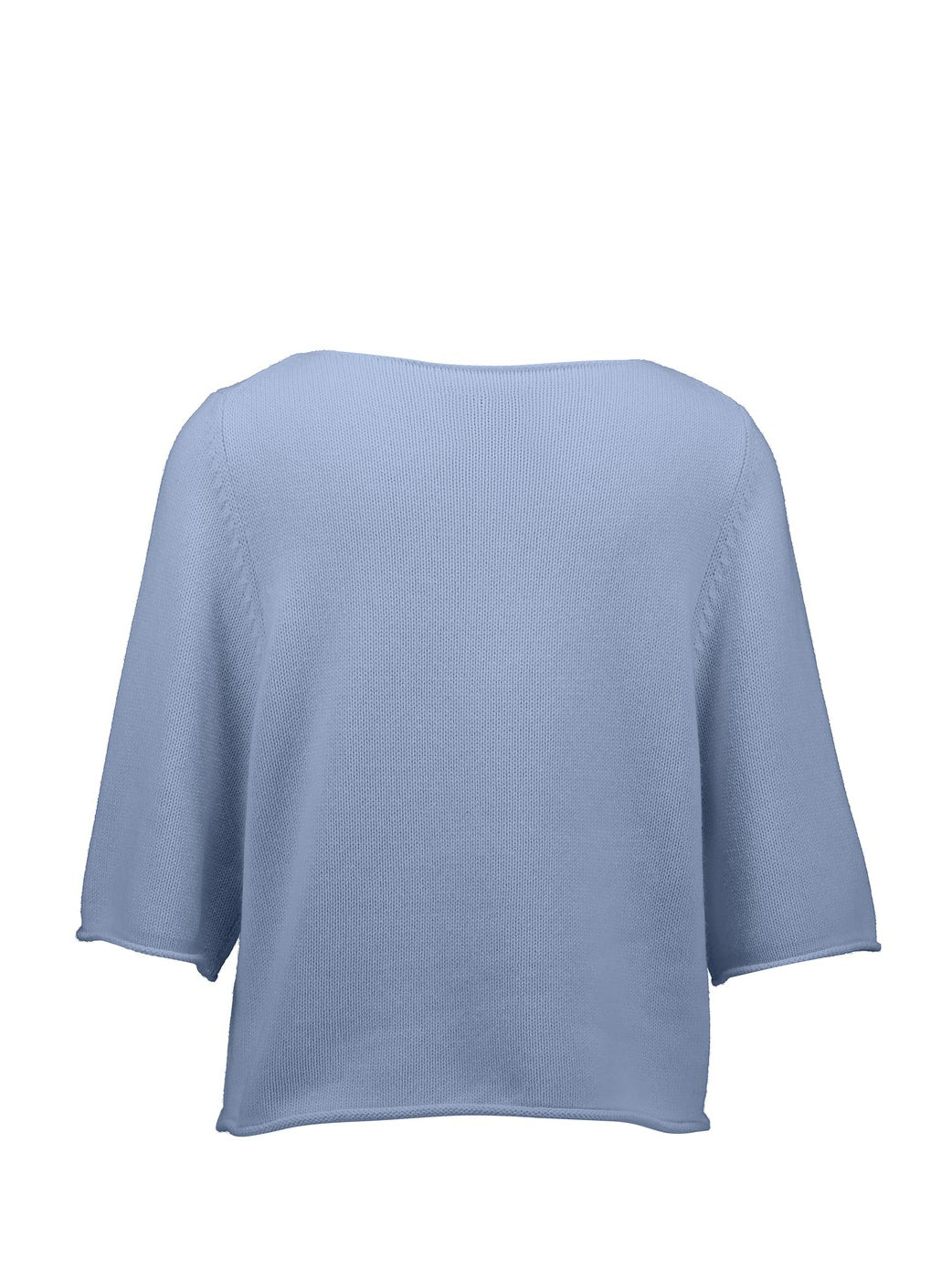 Boatneck knitted cotton-cahmere sweater 1/2 sleeve, light blue