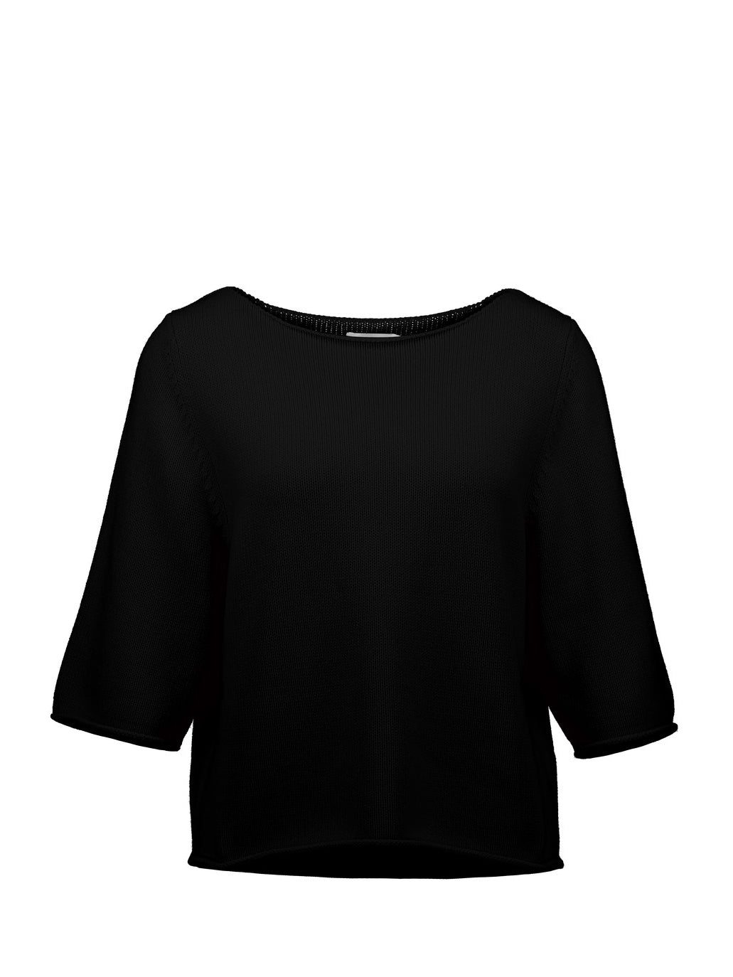 Boatneck knitted cotton-cashmere sweater 1/2 sleeve, black
