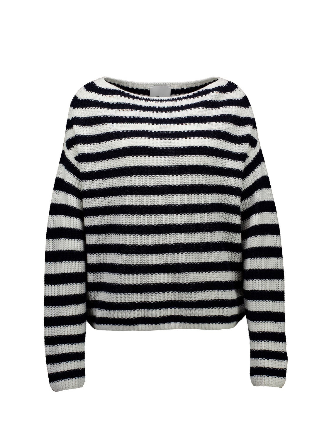 Boatneck striped wool-cashmere sweater, black-white