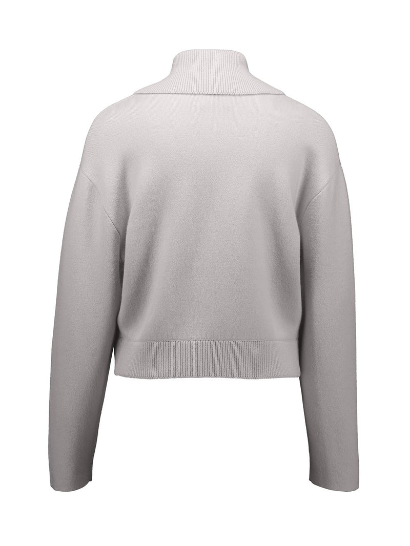 Collar zip wool-cashmere jacket, chalk