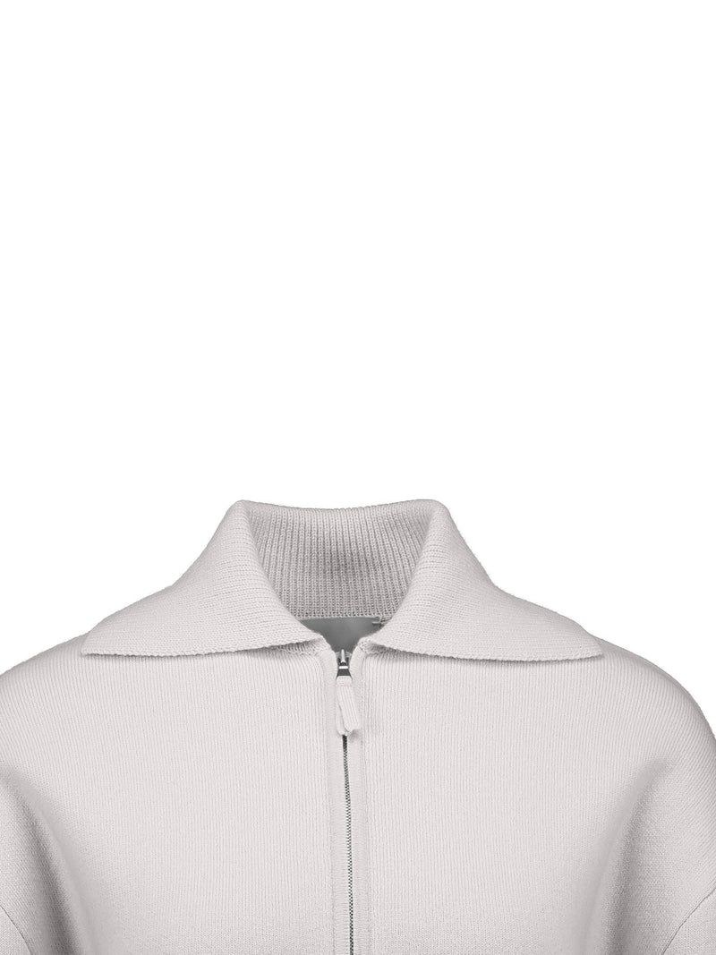 Collar zip wool-cashmere jacket, chalk