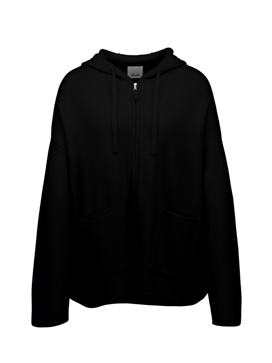 Knitted long-sleeved wool-cashmere hoodie jacket, black