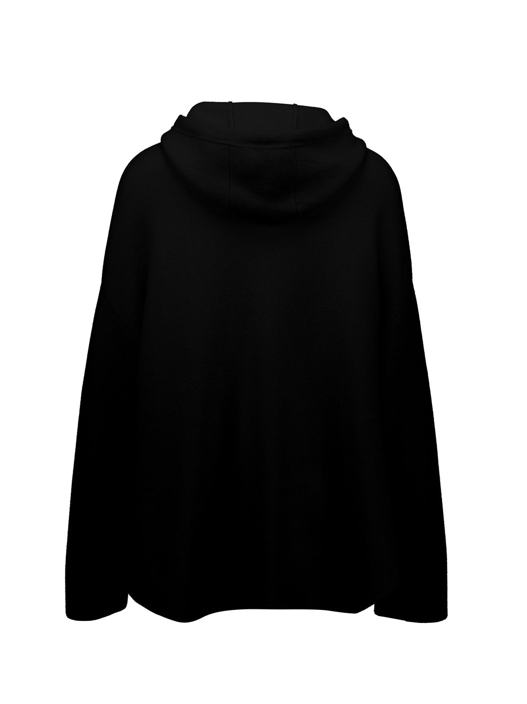 Knitted long-sleeved wool-cashmere hoodie jacket, black