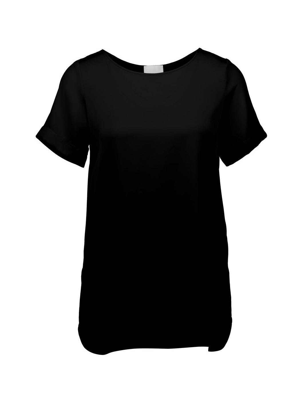 Long short-sleeved silk top, black