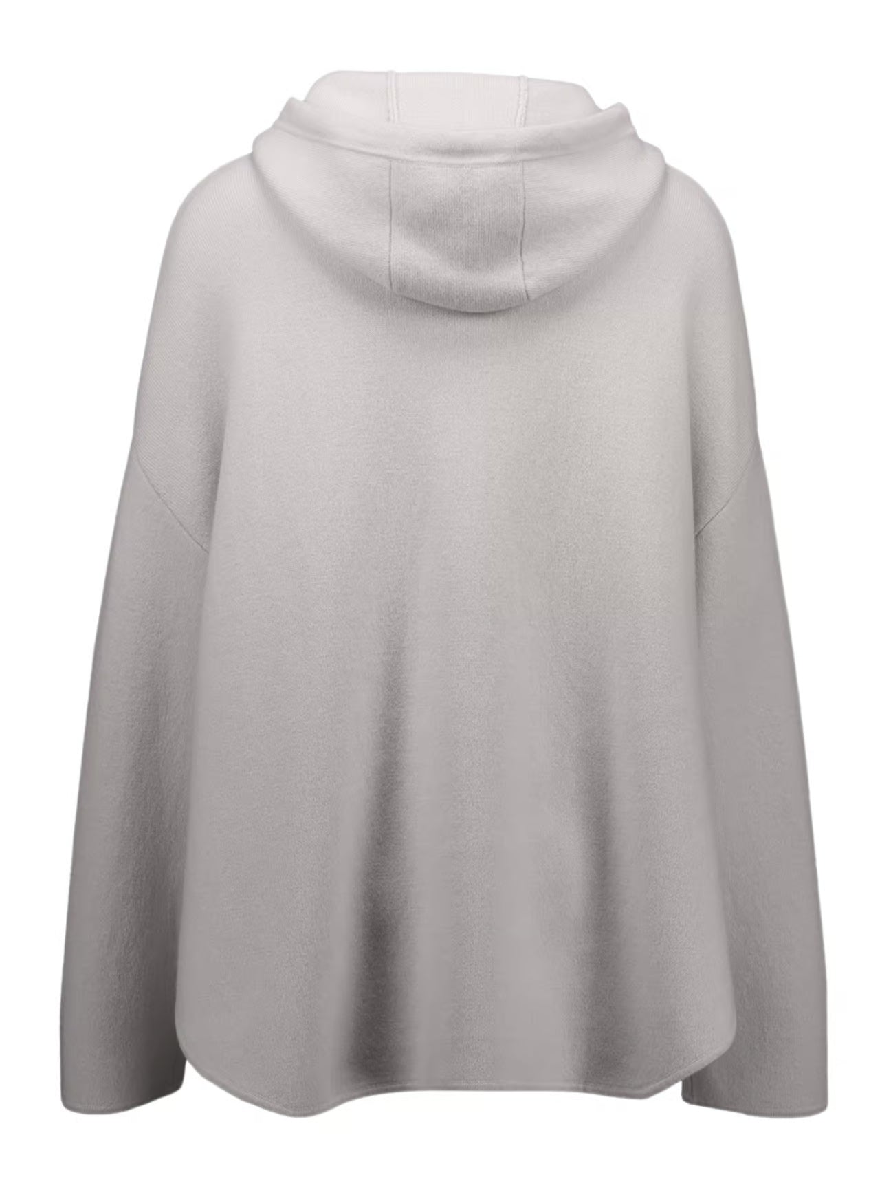 Knitted long-sleeved wool-cashmere hoodie jacket, chalk