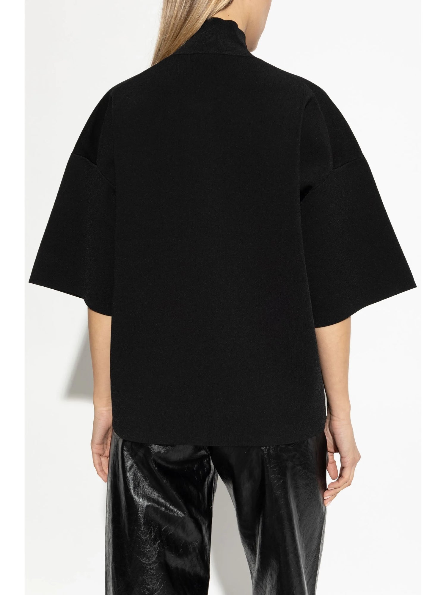 Short-sleeve turtleneck knitted sweater, black