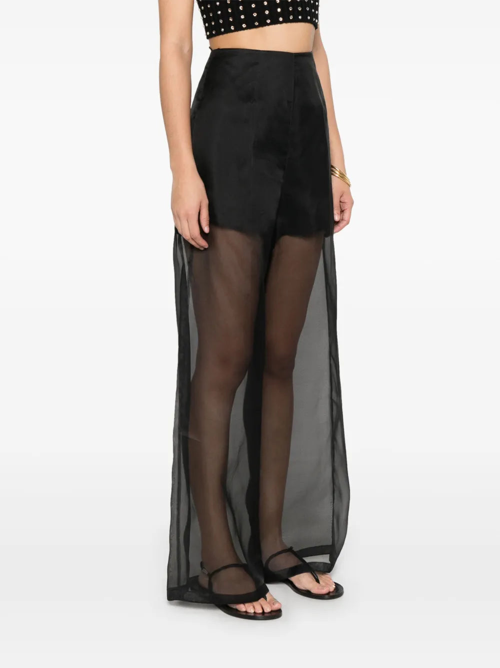 Chic organza silk wide leg pants, black