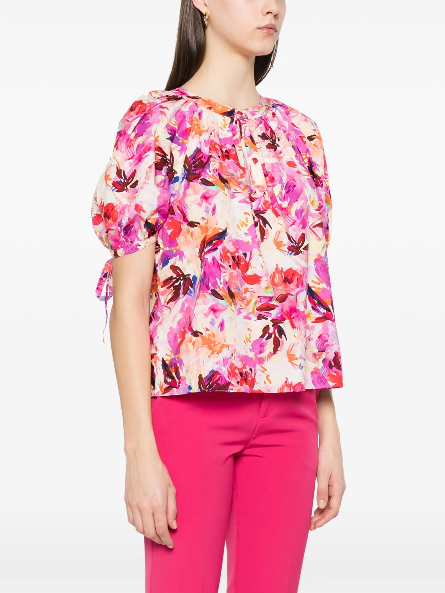 Vienne Blouse, azalea brushstroke floral print