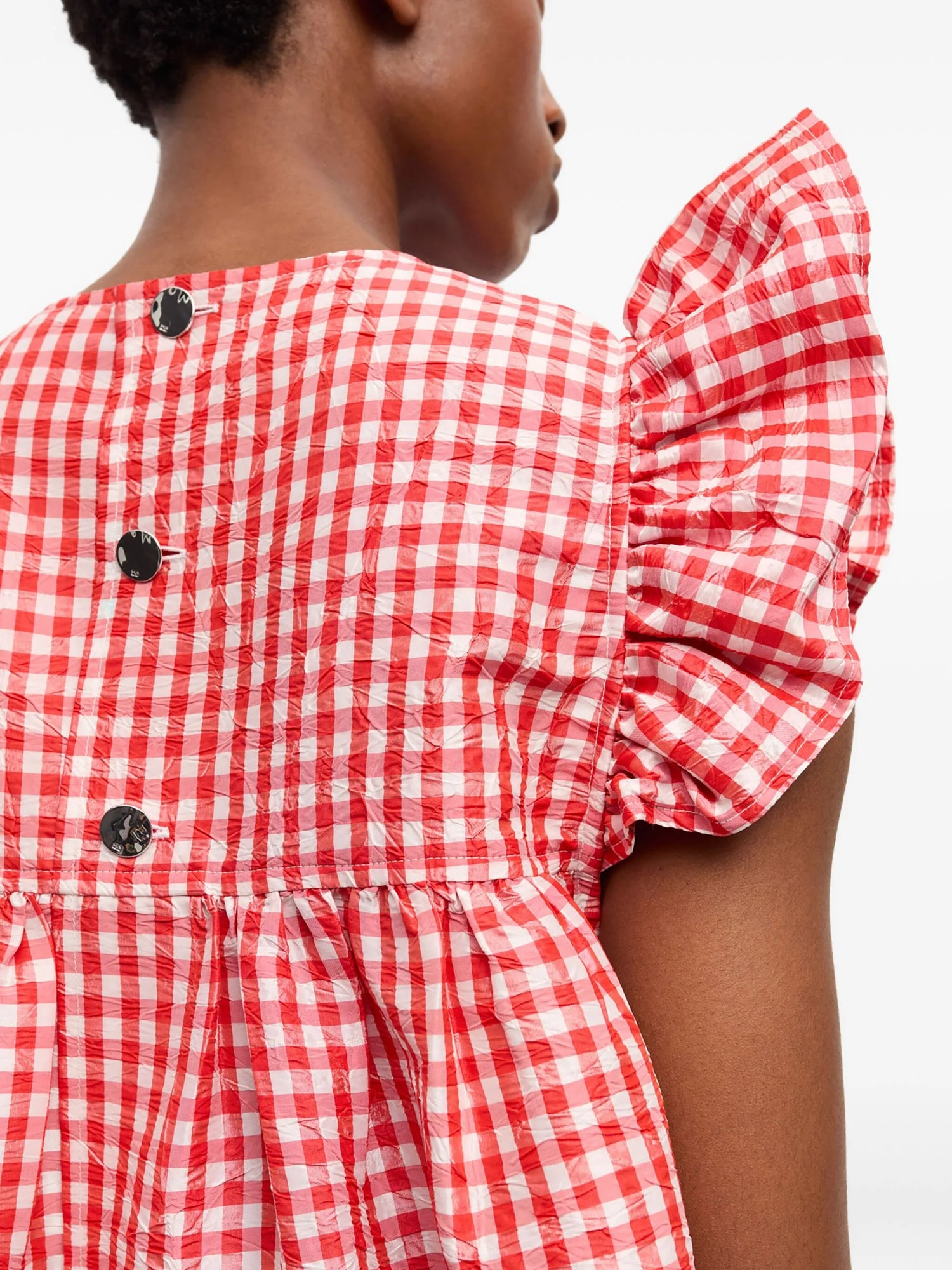 Crinkled Taffeta Check Frill Mini Dress