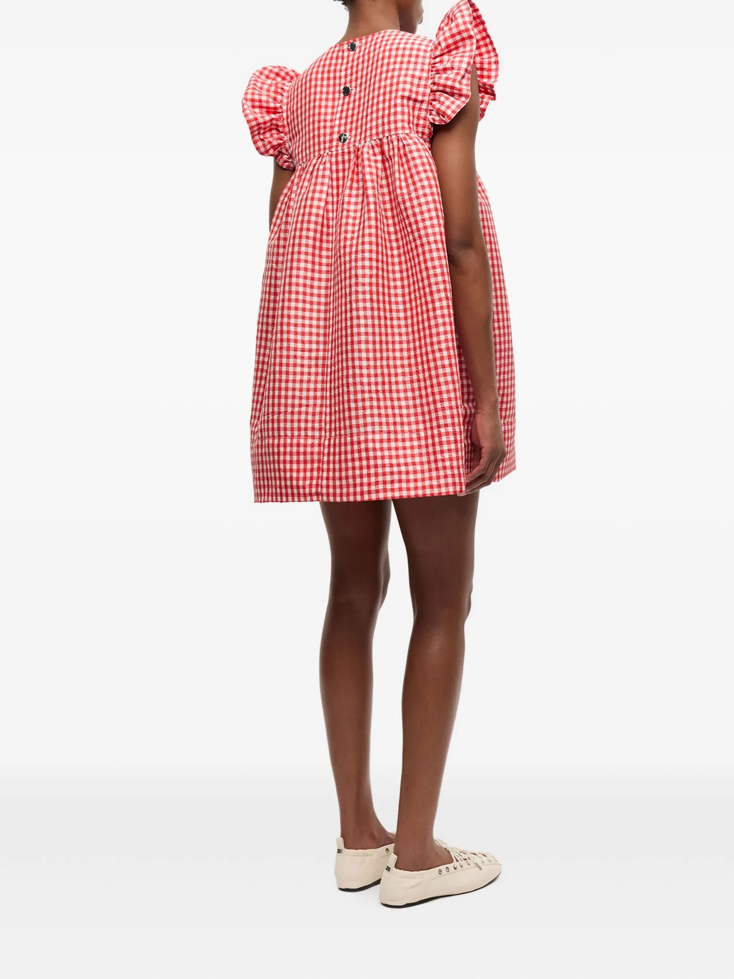 Crinkled Taffeta Check Frill Mini Dress