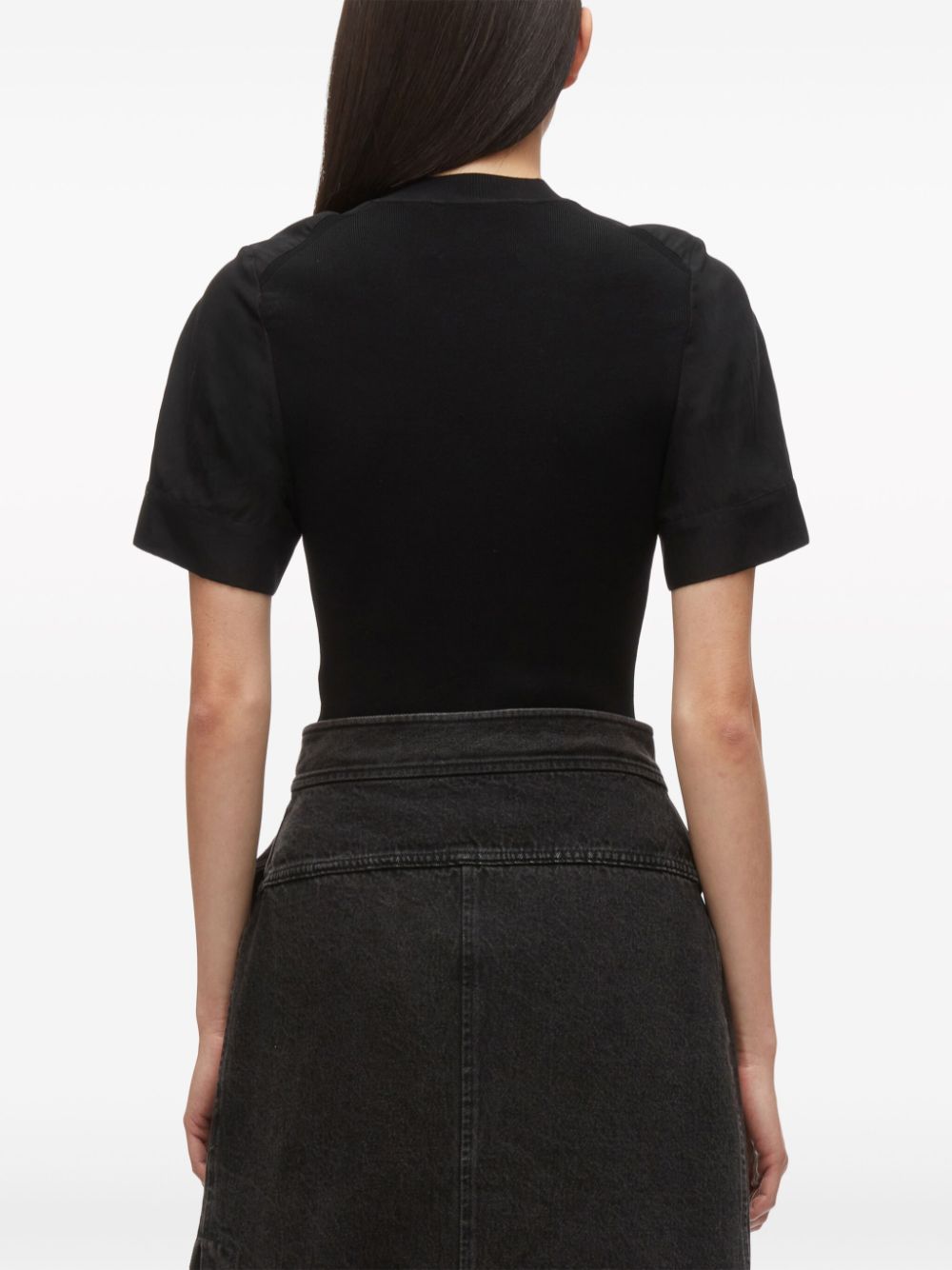 COMPACT RIB SS TOP W COMBO SLEEVE, black