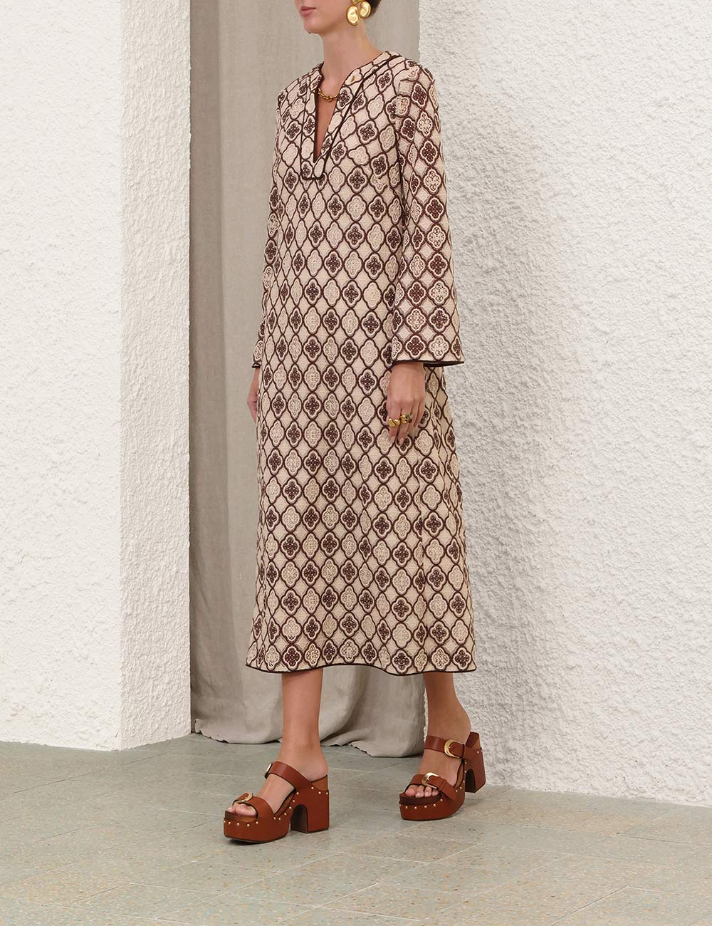 Luna guipure midi dress, chocolate cream