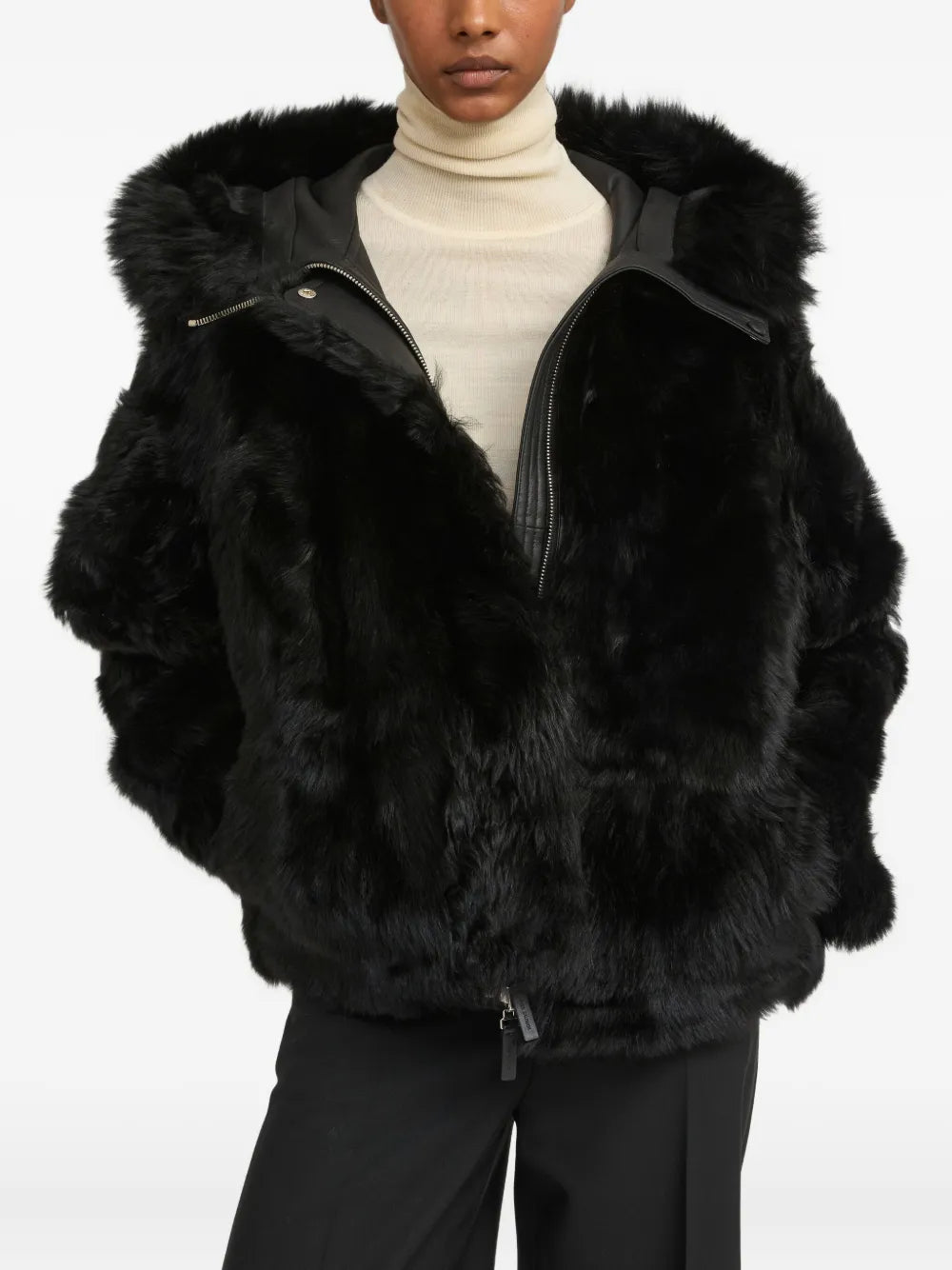 Lamb wool fur short coat, black