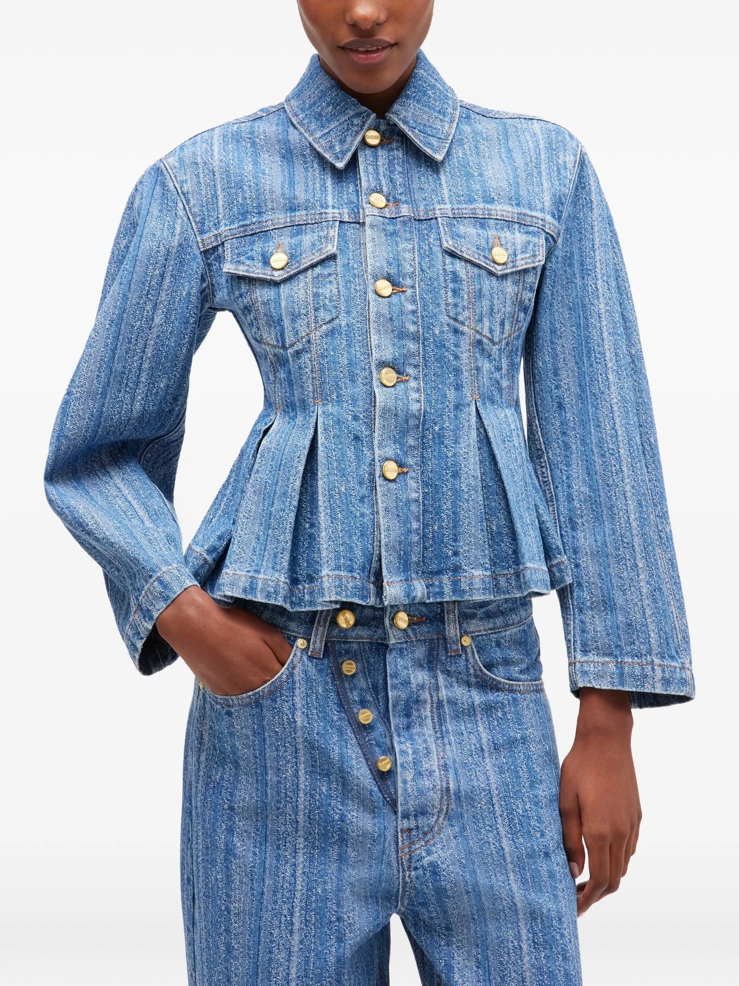 Structured denim fitted jacket, stone blue