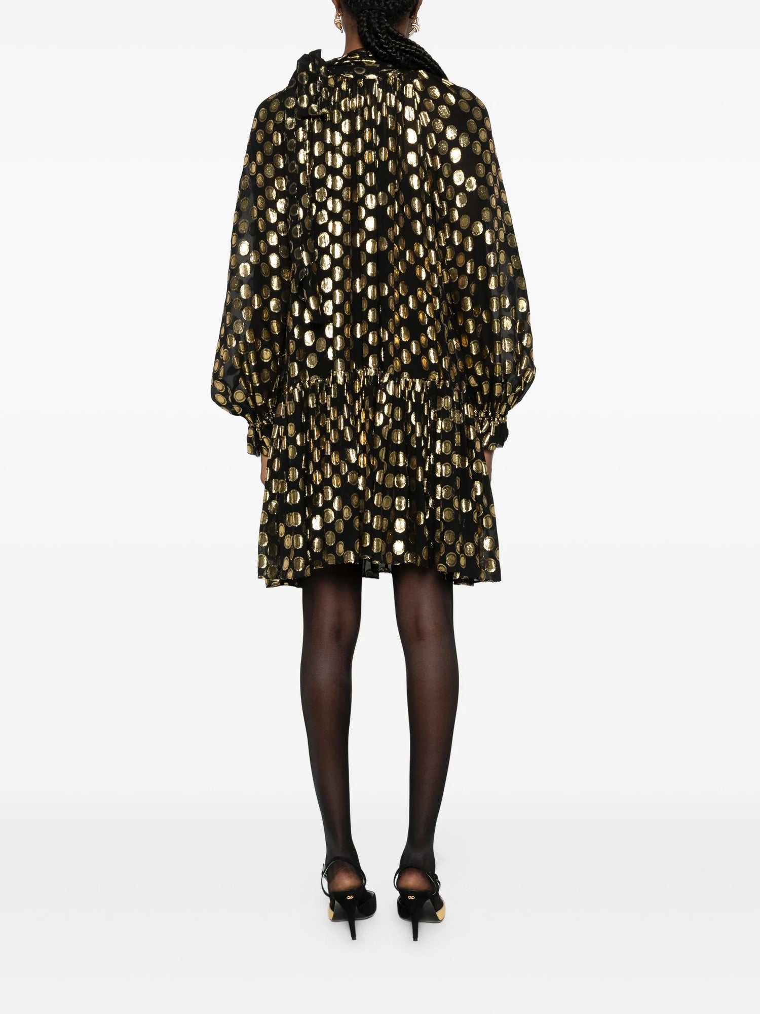 Loretta silk long sleeve minidress, black-gold