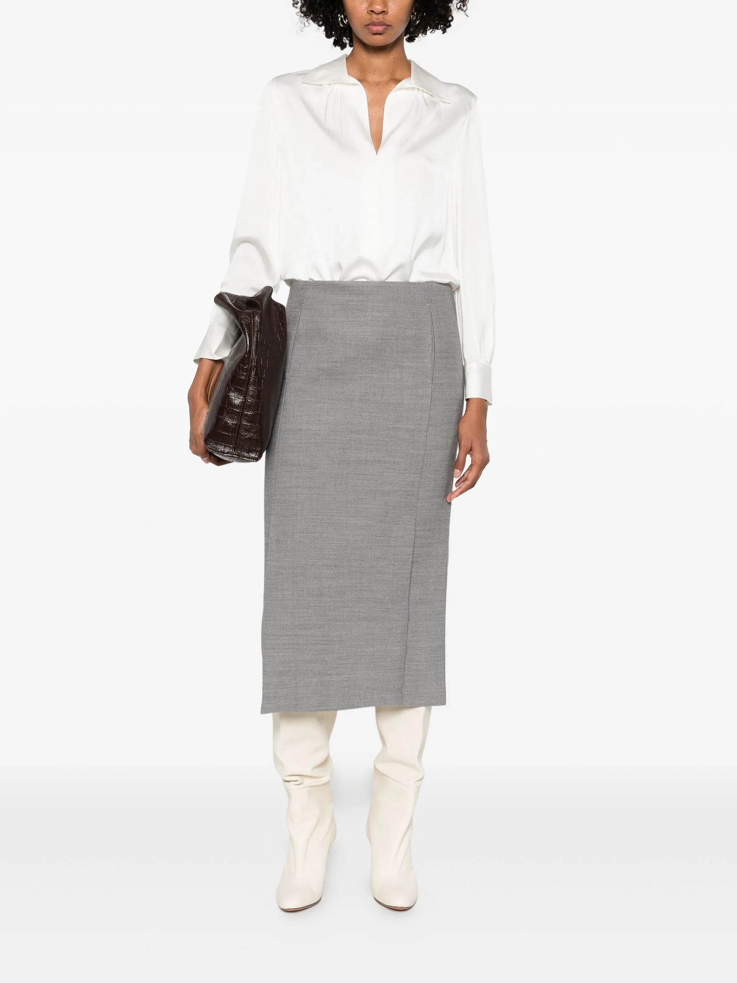 Placed Smocked L/S Blouse, White