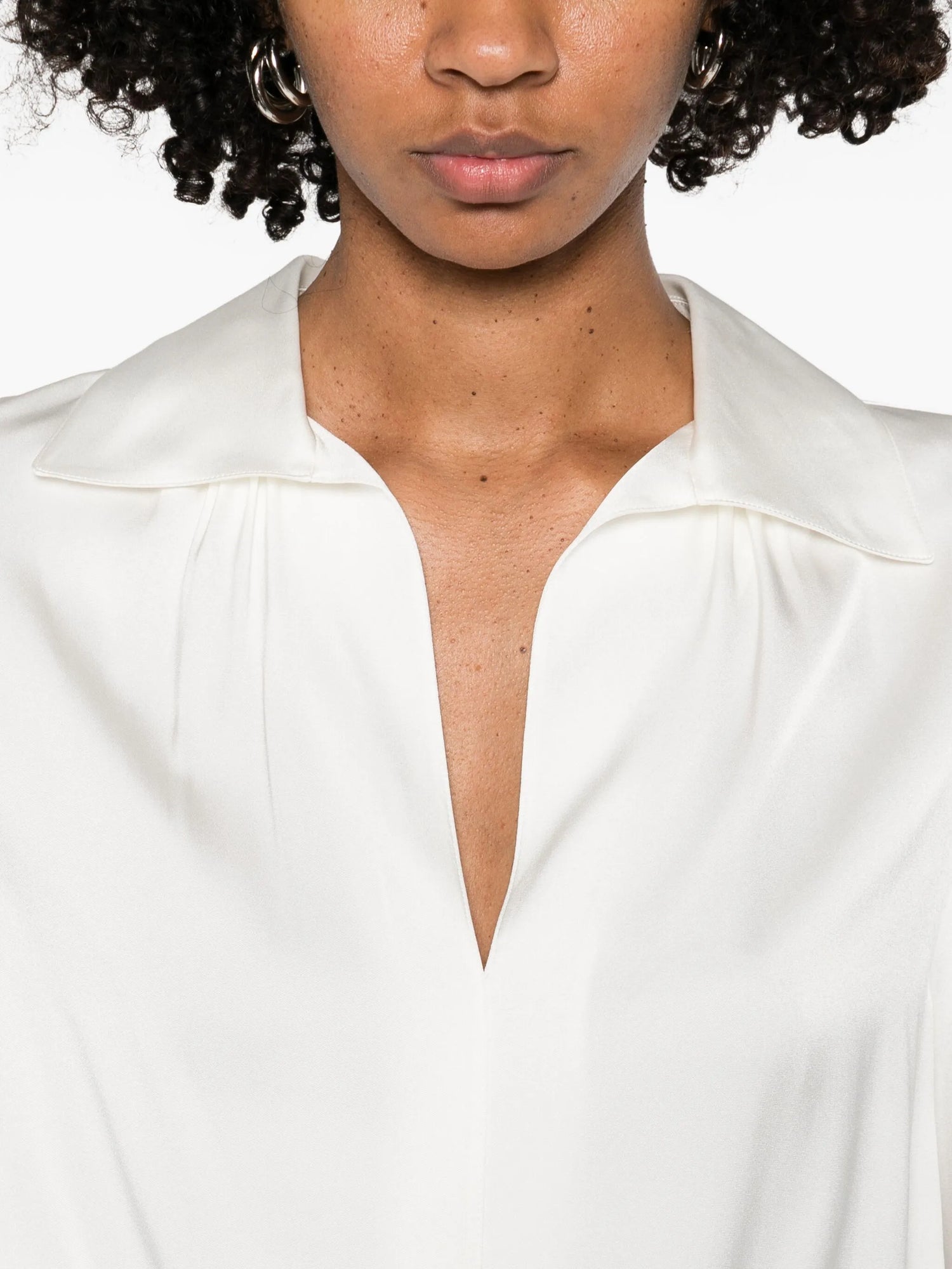 Placed Smocked L/S Blouse, White