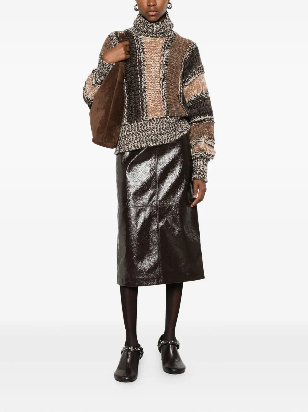 Mouline knit turtleneck, brown