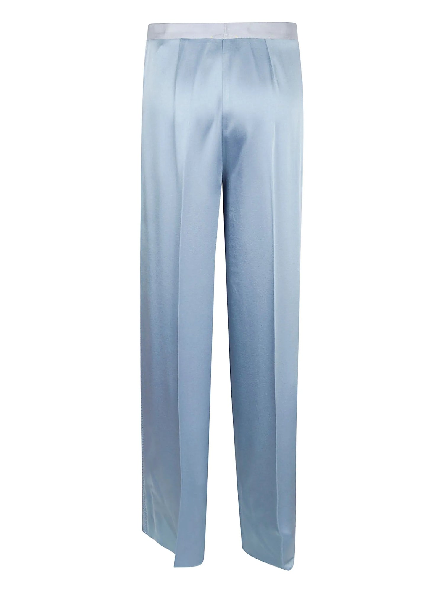 Shiny anvers satin high waist embroidered pants, smoke blue