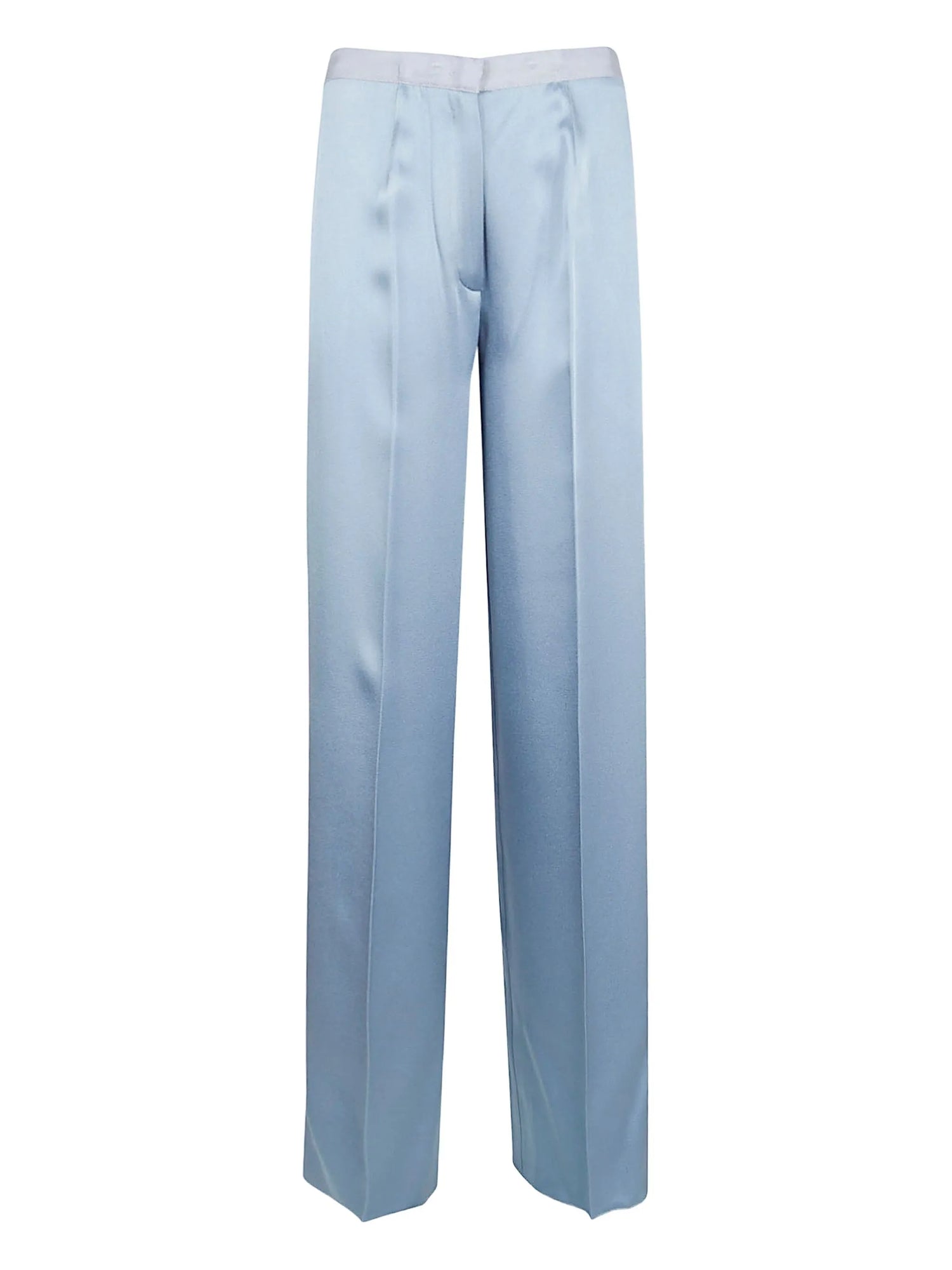 Shiny anvers satin high waist embroidered pants, smoke blue