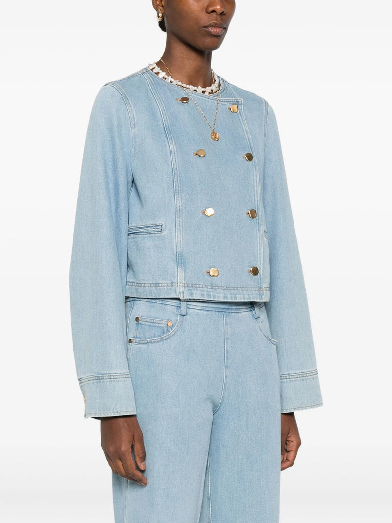 Cavalry denim jacket double breasted, light blue