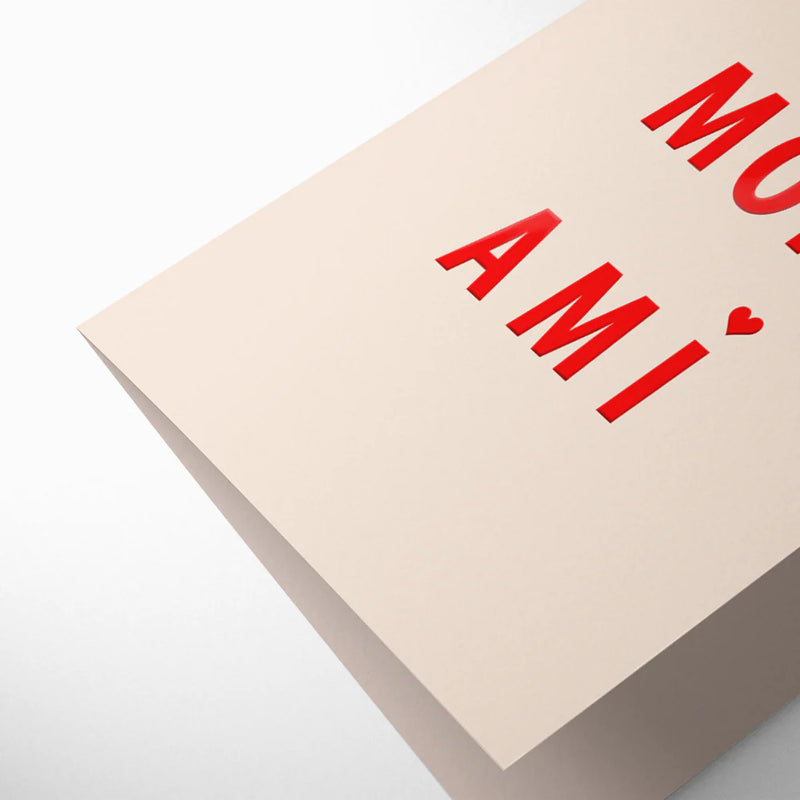 Beige card with red text on a white background