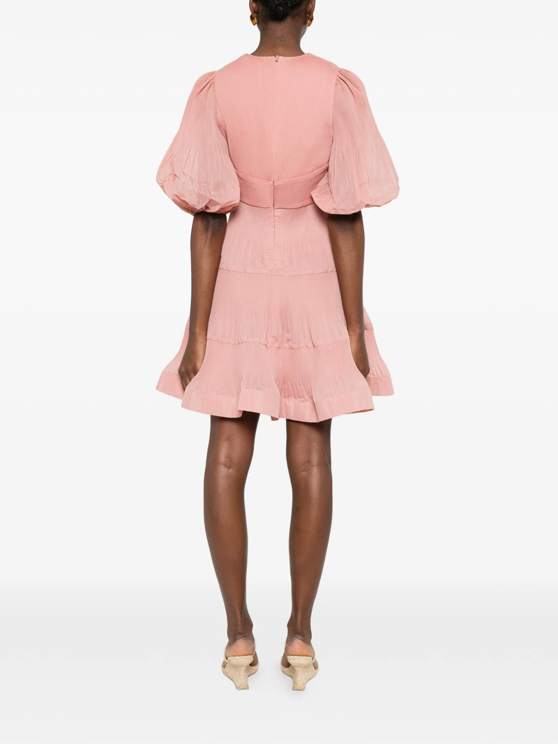 Pleated draped mini dress, dusty pink
