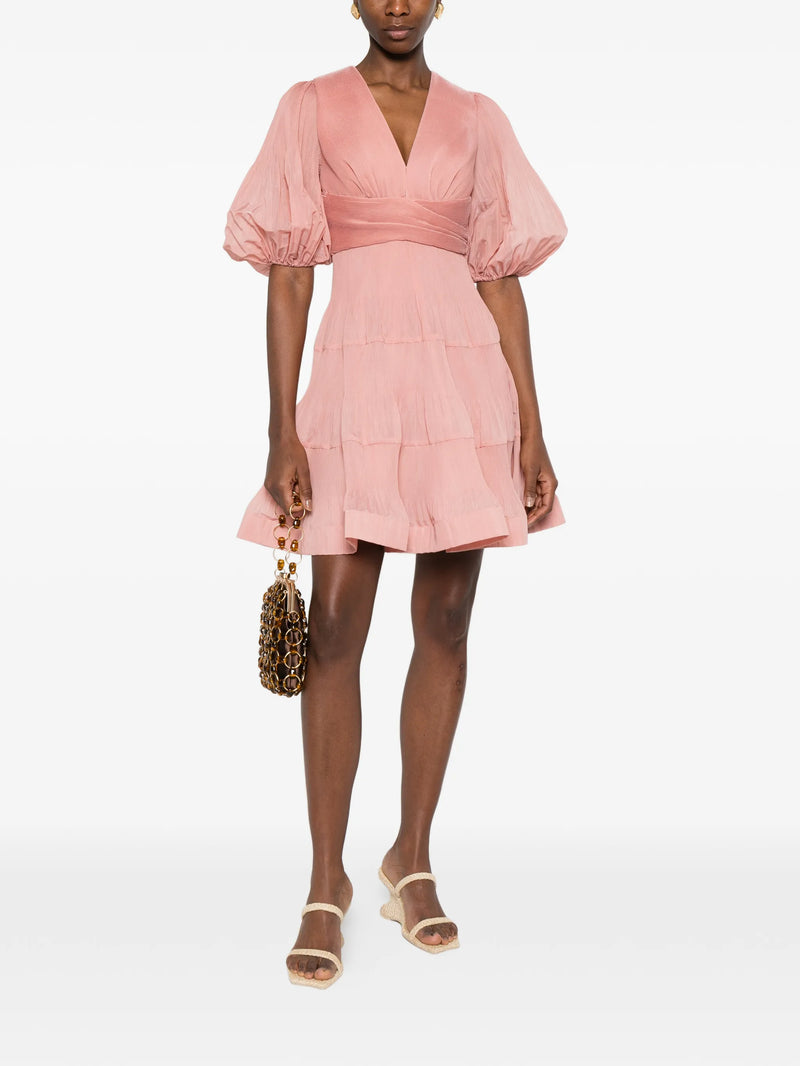Pleated draped mini dress, dusty pink