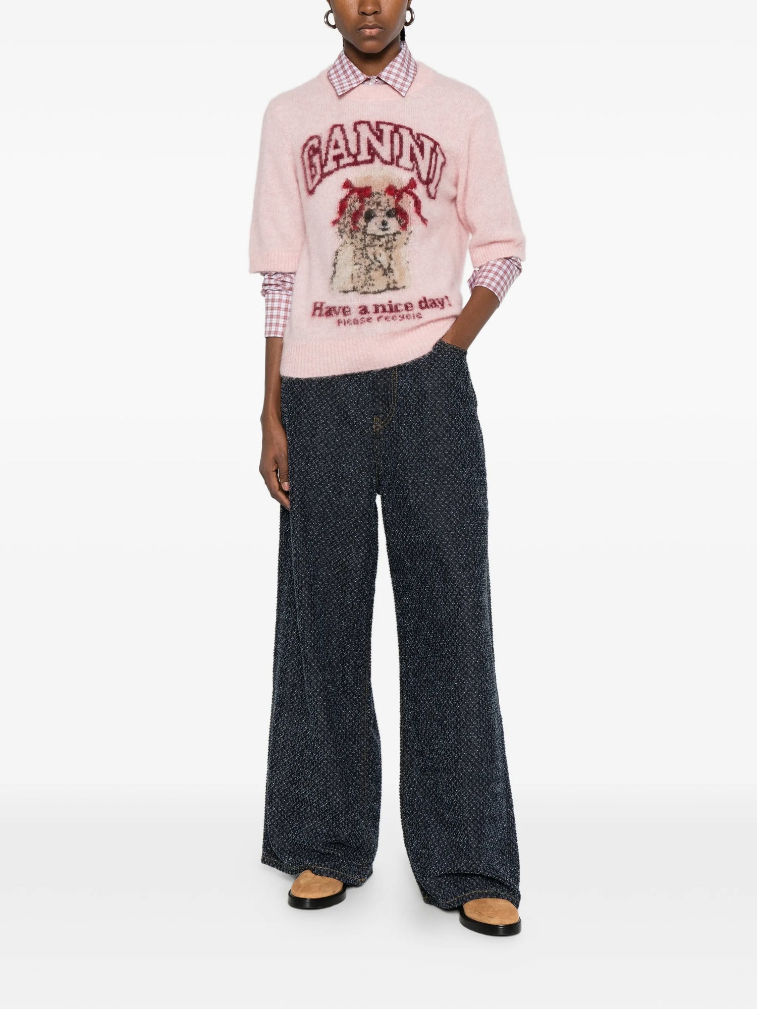 Brushed alpaca graphic t-shirt, pink