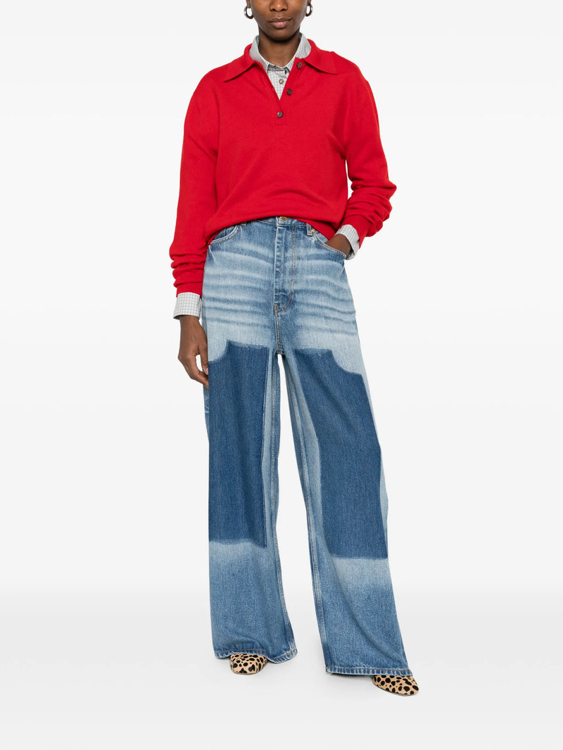 Light weight denim two-tone baggy jeans, tint wash
