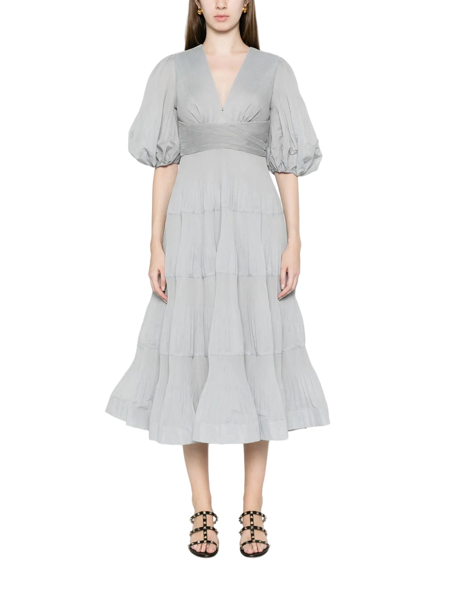 Pleated midi dress, steel blue