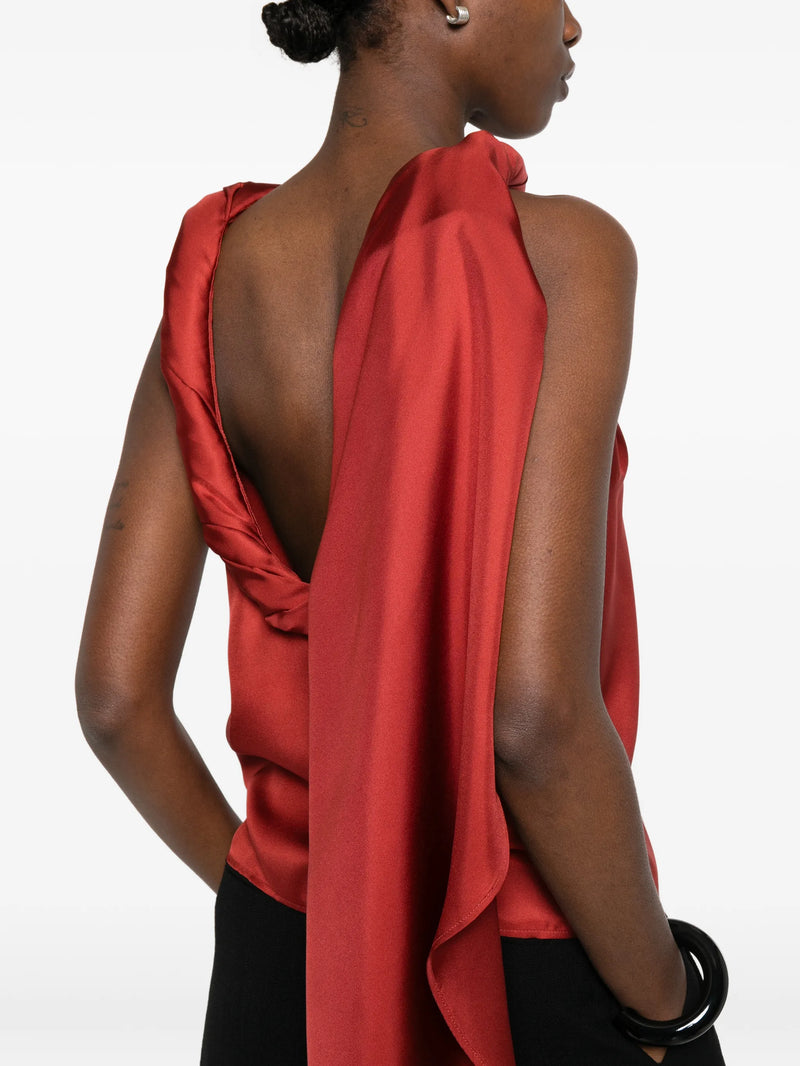 Wilma twisted collar silk top, red