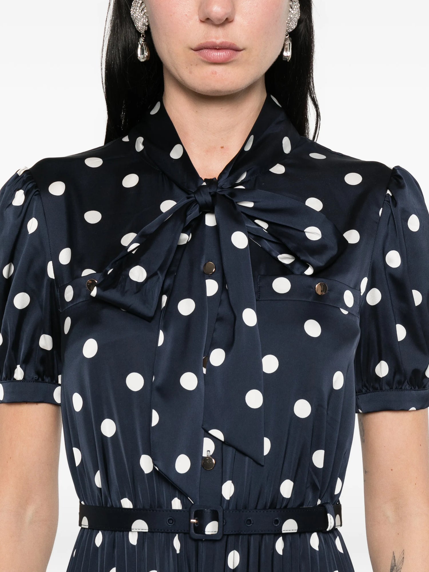 Navy polka dot satin midi dress, navy