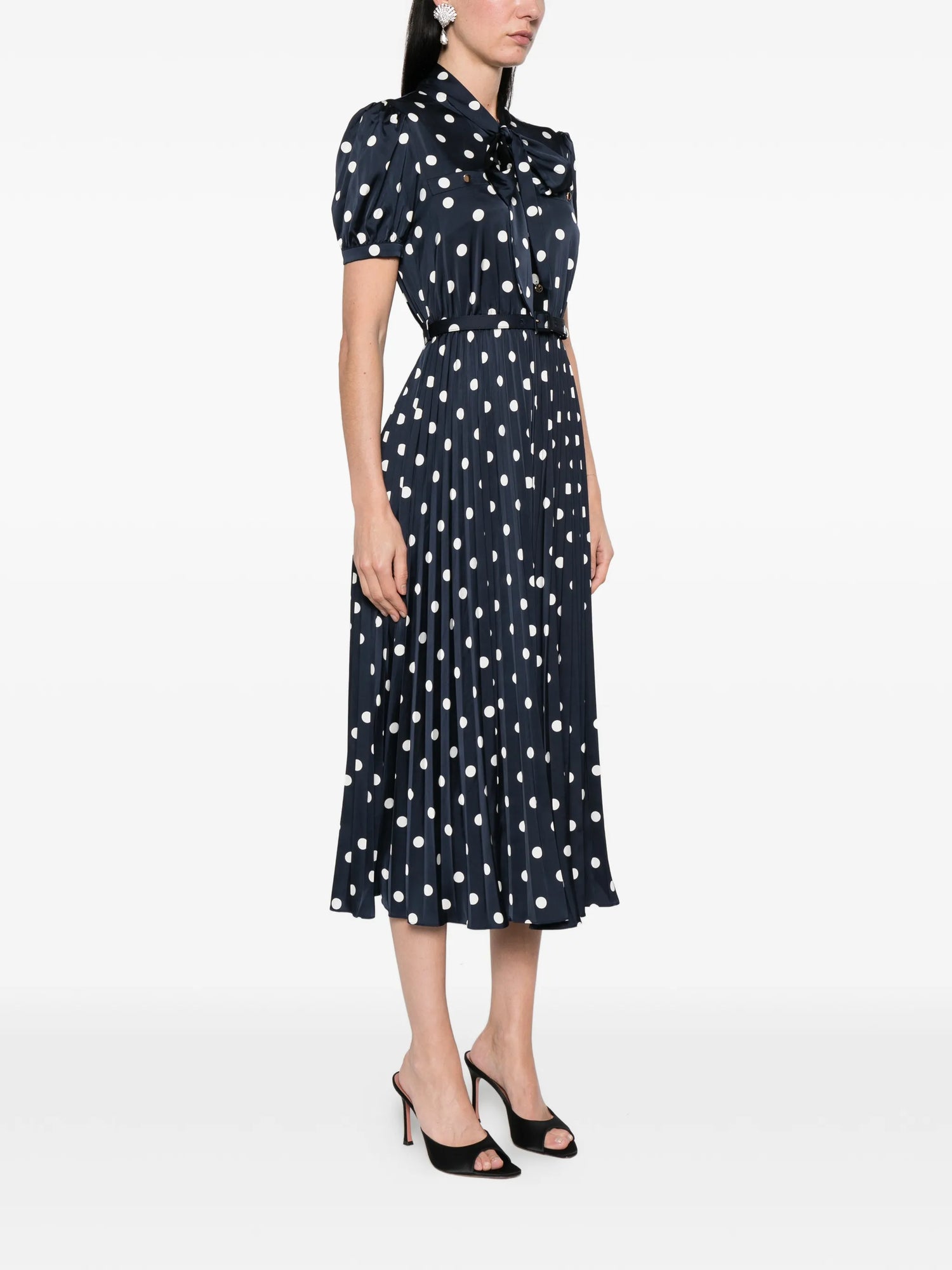 Navy polka dot satin midi dress, navy