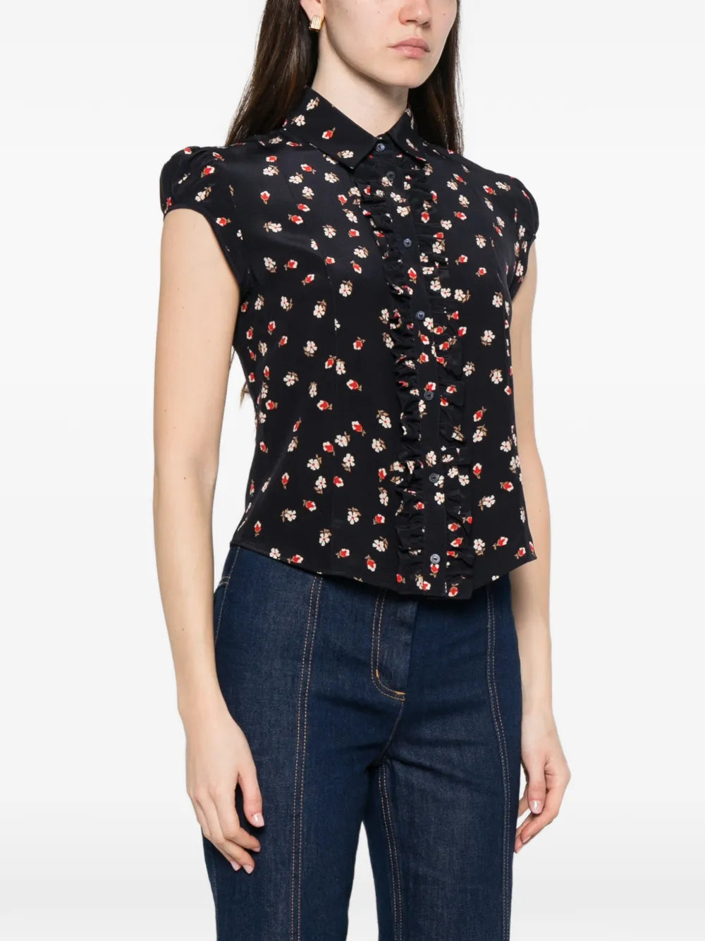 Canale silk crepe flower print top, navy