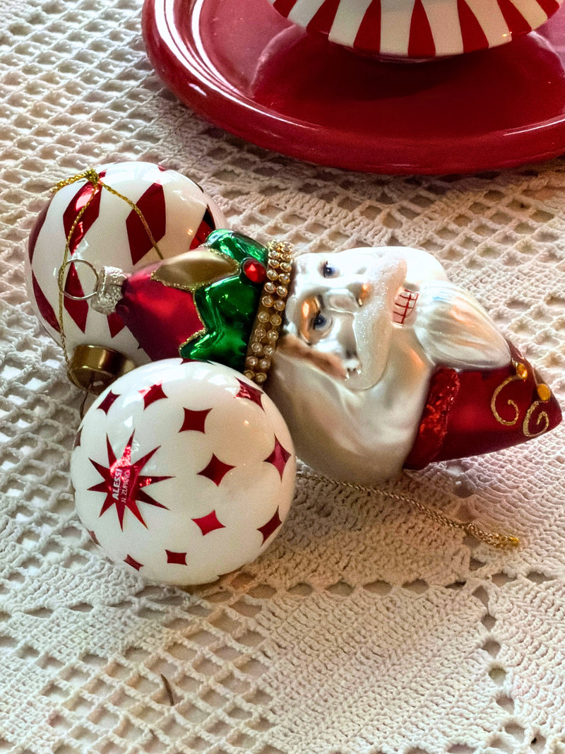 Delight diamond checks glass bauble, set of 2 ornaments