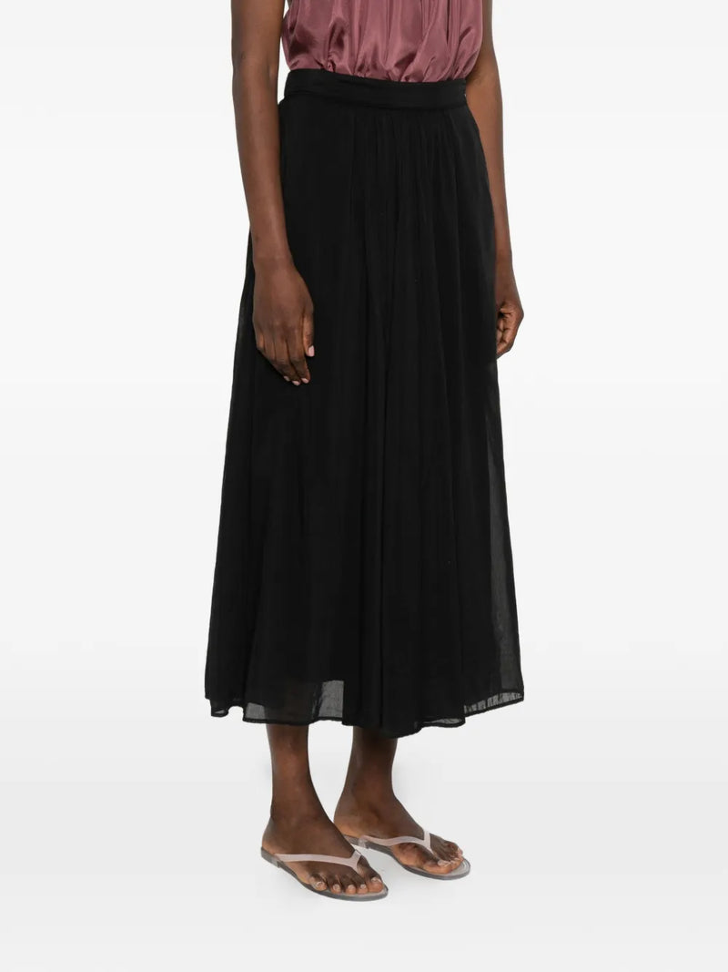 Silk cotton voile midi skirt, black