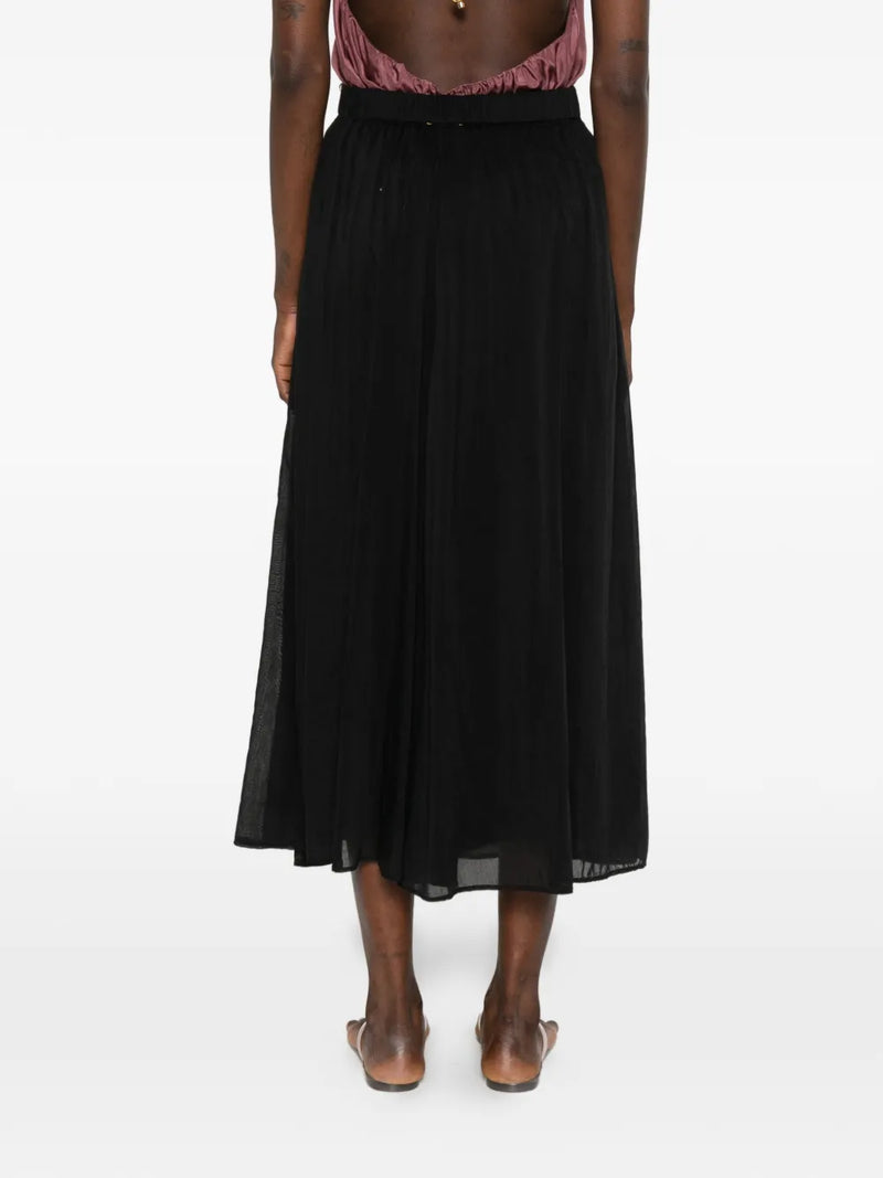Silk cotton voile midi skirt, black