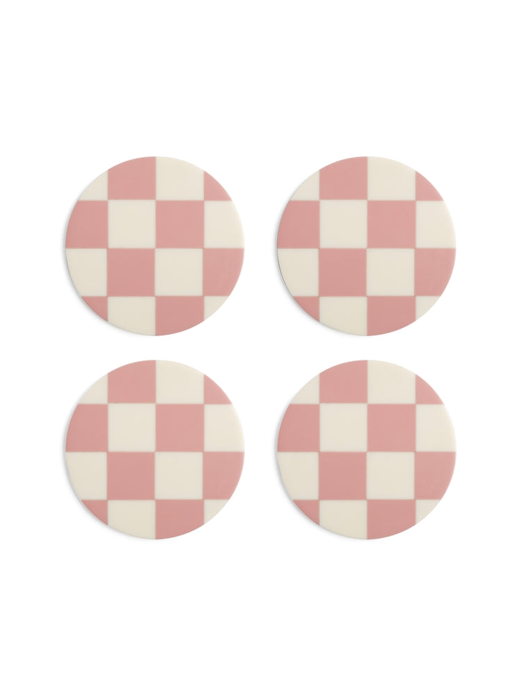 Coaster check pink, set of 4