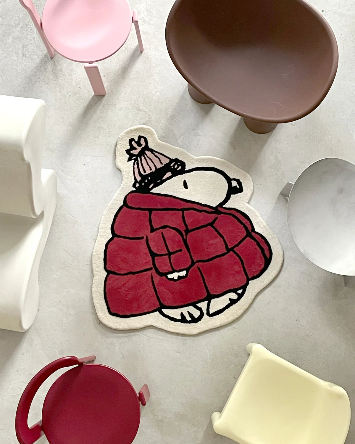 Snoopy rug the Puffer Jacket, red pink (110 x 112 cm)