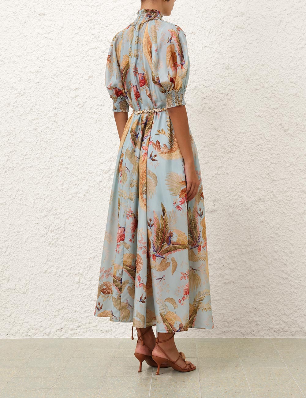 Ascension Billow Maxi Dress, aqua palm floral print