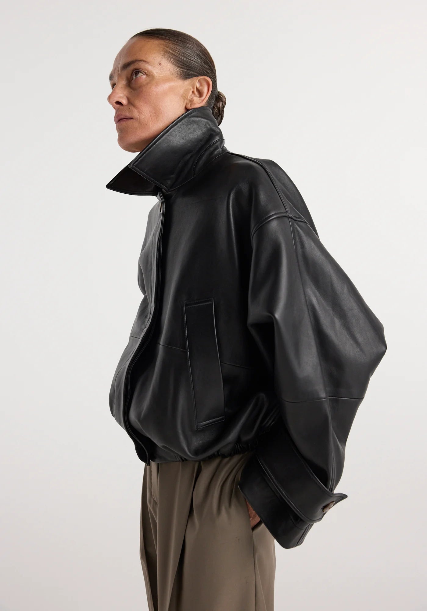 Leather blouson jacket, black