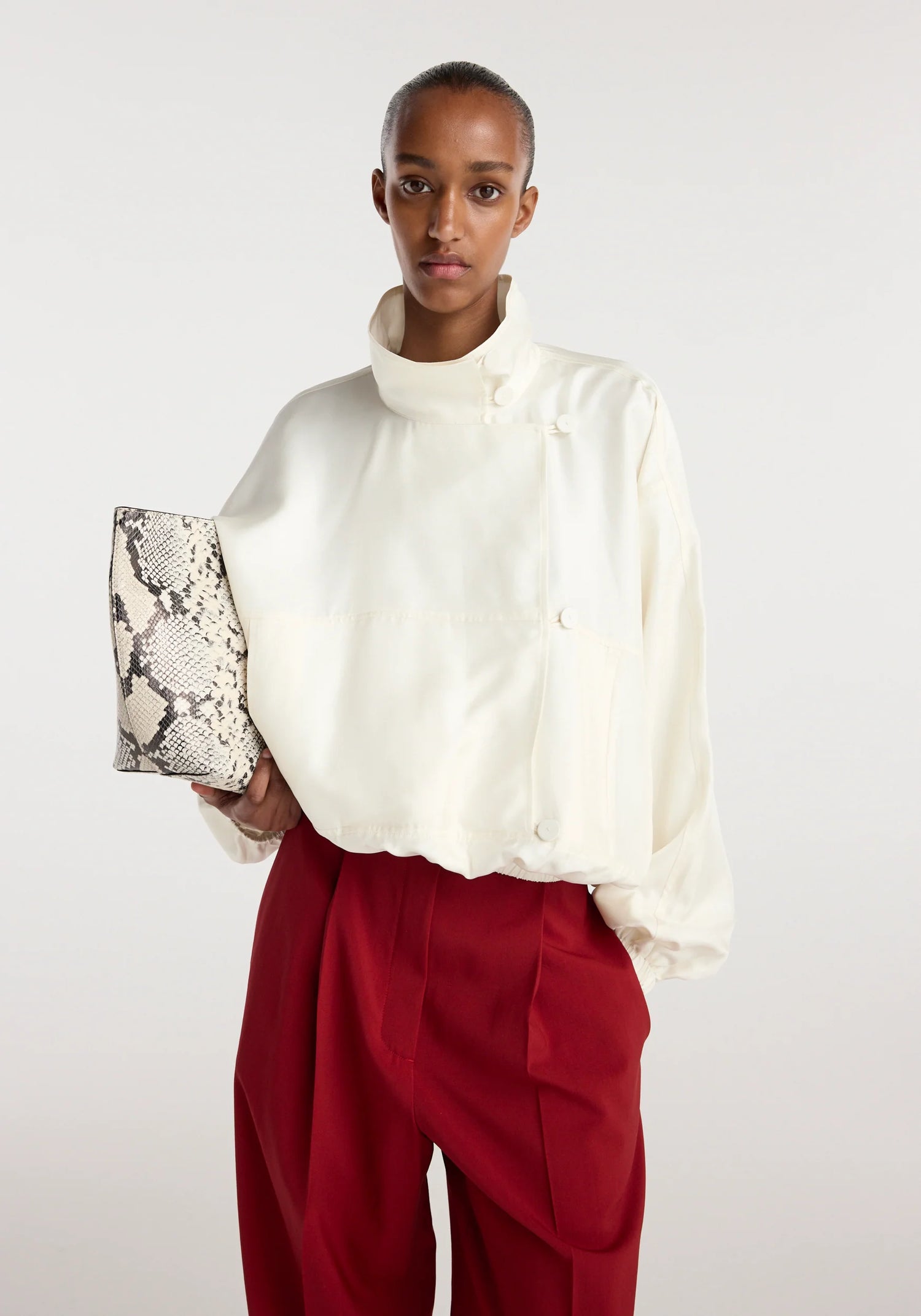 Silk blouson anorak, ivory