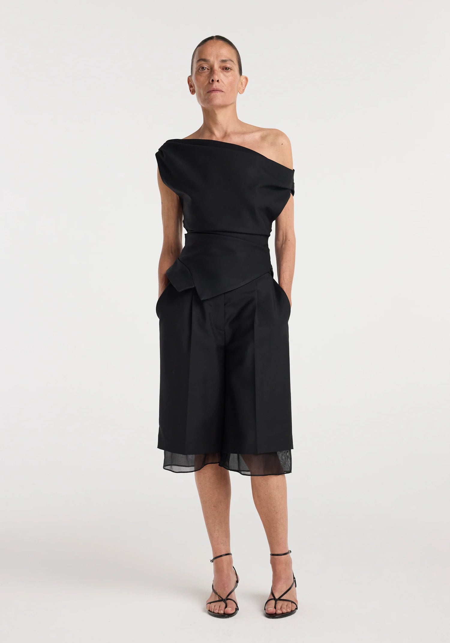 Off-shoulder lapel top, black