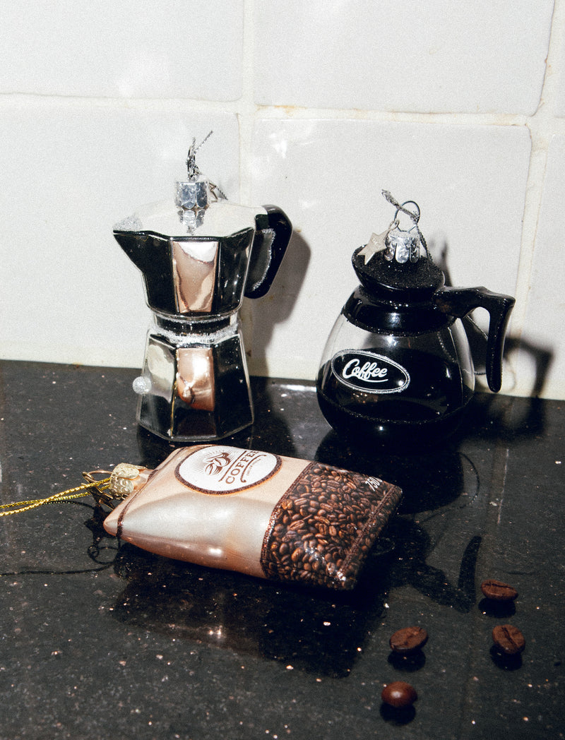 Old coffee maker glass ornament