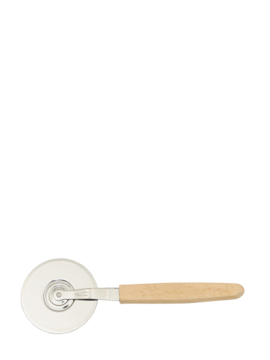 Pizza cutter with a wooden handle on a white background