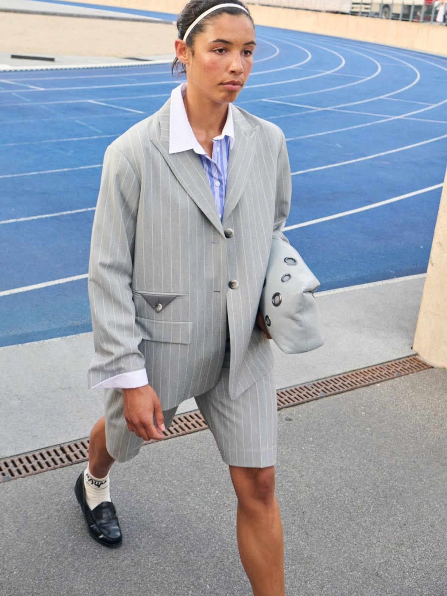 Babs blazer, grey wallstreet pin stripe