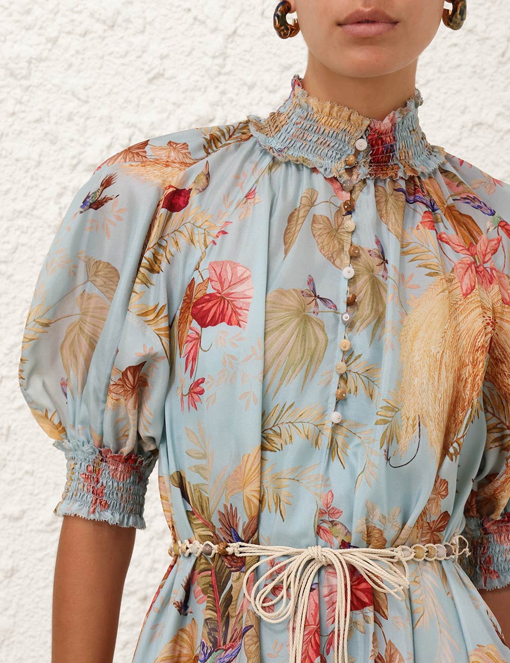 Ascension Billow Maxi Dress, aqua palm floral print