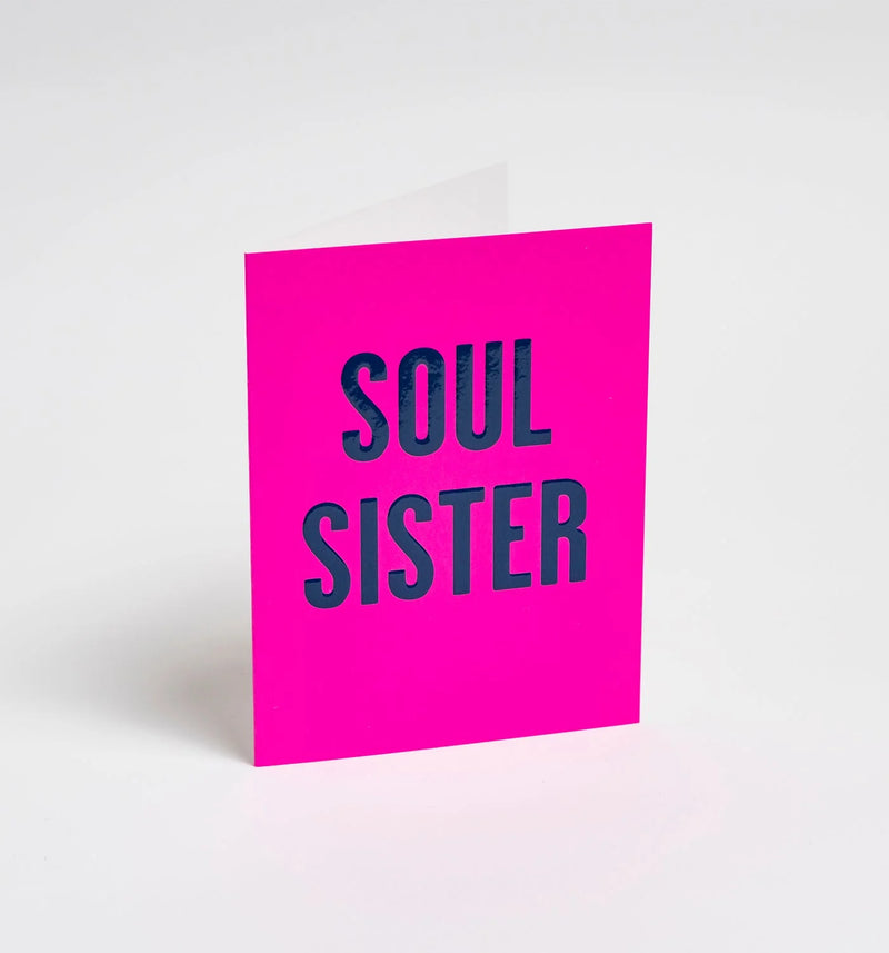 Pink card with 'Soul Sister' text on a white background