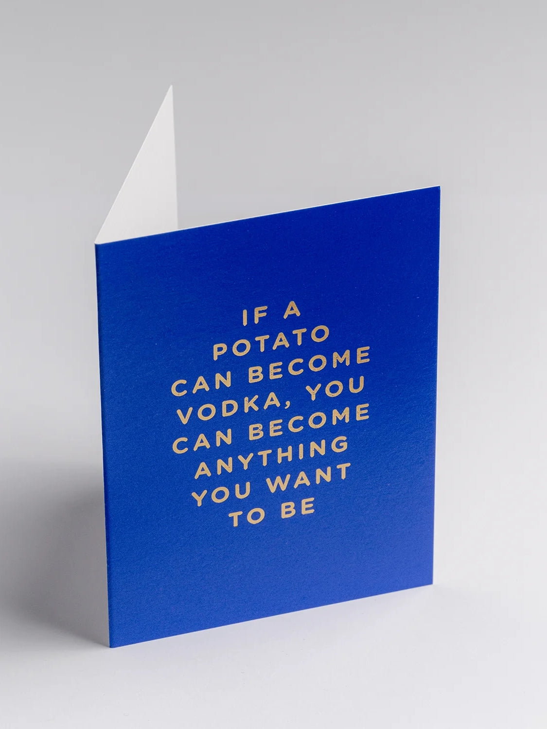 If a potato can vodka shiny blue encouragement mini card by Postco